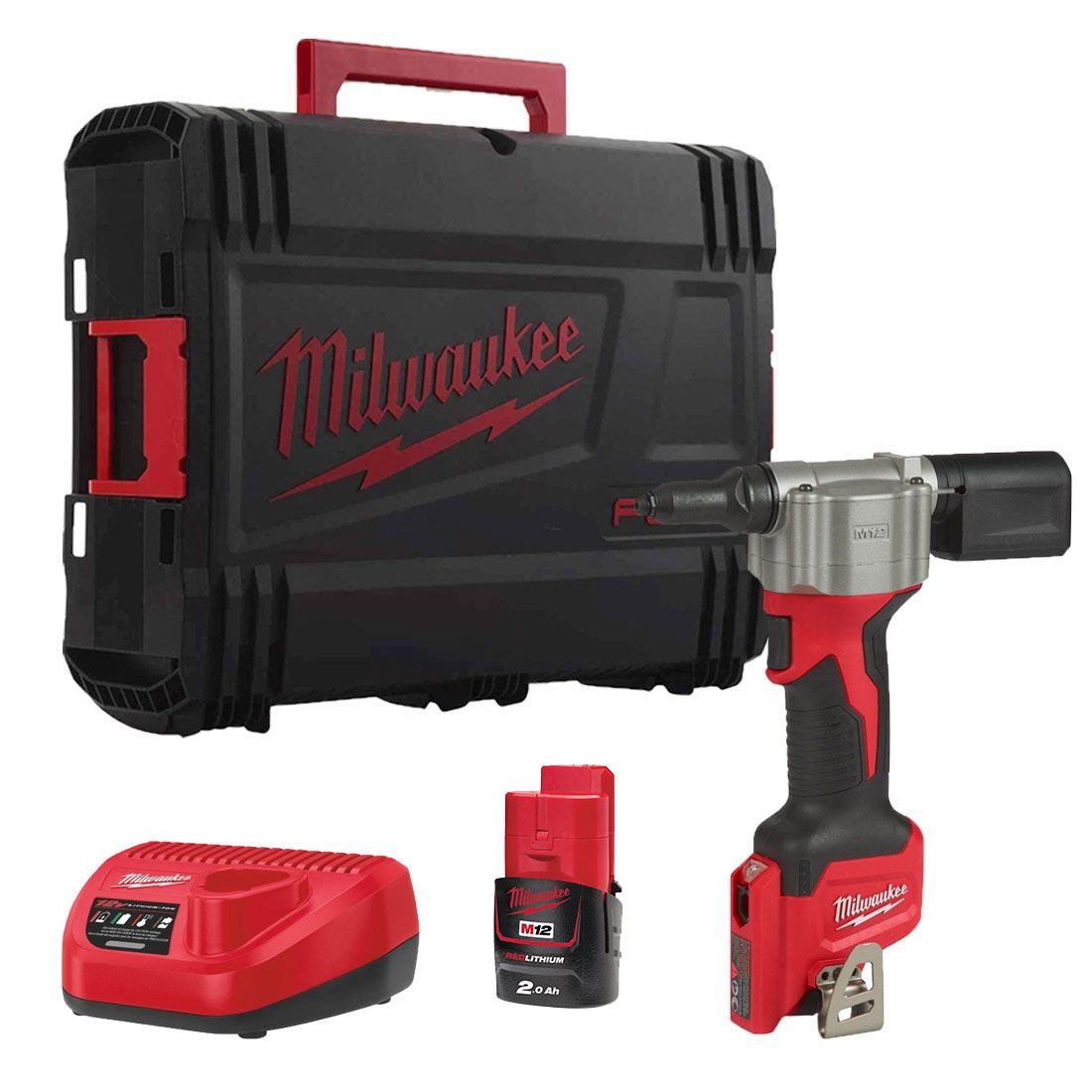 Milwaukee M12BPRT-201X M12 12V Sub Compact 20mm Rivet Gun & 2.0Ah Battery